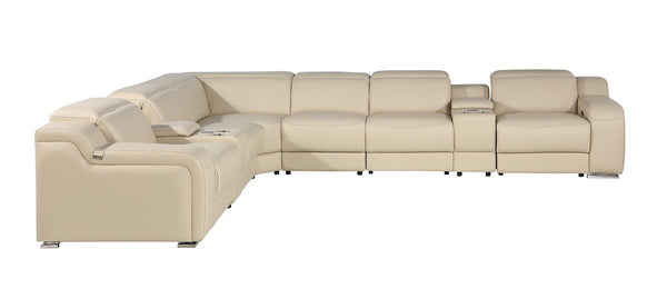 HomeRoots Beige Italian Leather Power Reclining Corner Sectional Sofa - Luxurious, Versatile & Stylish Comfort 544980