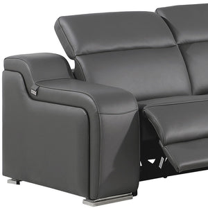 Homeroots Dark Gray Italian Leather Power Reclining L Shaped Five Piece Corner Sectional Dark Grey  544981
