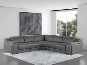 Homeroots Dark Gray Italian Leather Power Reclining L Shaped Five Piece Corner Sectional Dark Grey  544981