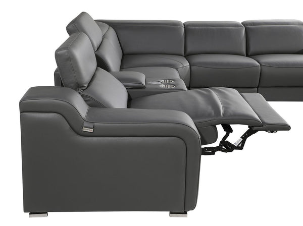 HomeRoots Dark Italian Leather Power Reclining L-Shaped Sectional Sofa for Luxurious Comfort & Style Dark Grey 544981