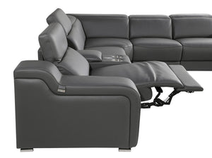 Homeroots Dark Gray Italian Leather Power Reclining L Shaped Five Piece Corner Sectional Dark Grey  544981