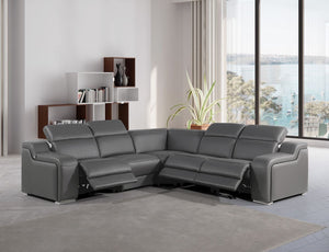 HomeRoots Dark Italian Leather Power Reclining L-Shaped Sectional Sofa for Luxurious Comfort & Style Dark Grey 544981
