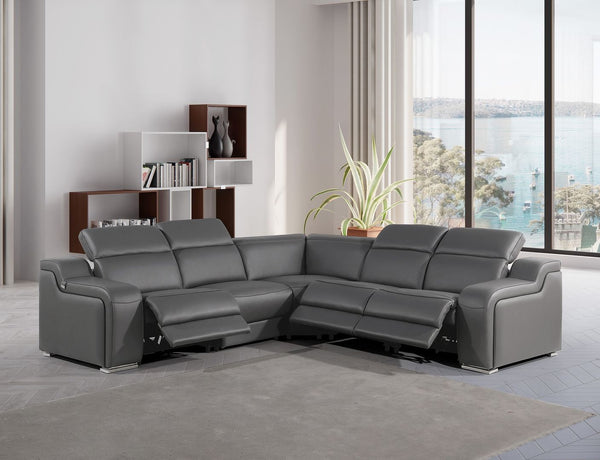 HomeRoots Dark Italian Leather Power Reclining L-Shaped Sectional Sofa for Luxurious Comfort & Style Dark Grey 544981