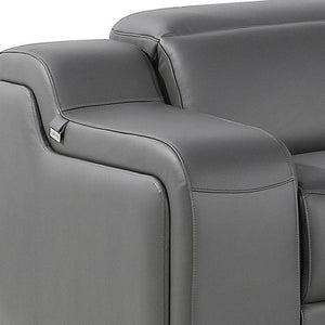 HomeRoots Dark Italian Leather Power Reclining L-Shaped Sectional Sofa with Console for Ultimate Comfort Dark Grey 544982