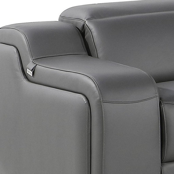 HomeRoots Dark Italian Leather Power Reclining L-Shaped Sectional Sofa with Console for Ultimate Comfort Dark Grey 544982