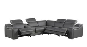 Homeroots Dark Gray Italian Leather Power Reclining L Shaped Six Piece Corner Sectional With Console Dark Grey  544982