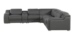 Homeroots Dark Gray Italian Leather Power Reclining L Shaped Six Piece Corner Sectional With Console Dark Grey  544982