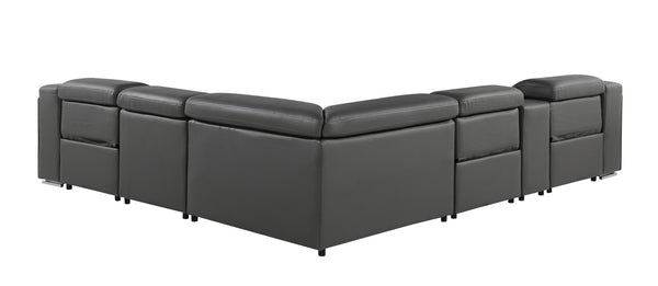 Homeroots Dark Gray Italian Leather Power Reclining L Shaped Six Piece Corner Sectional With Console Dark Grey  544982