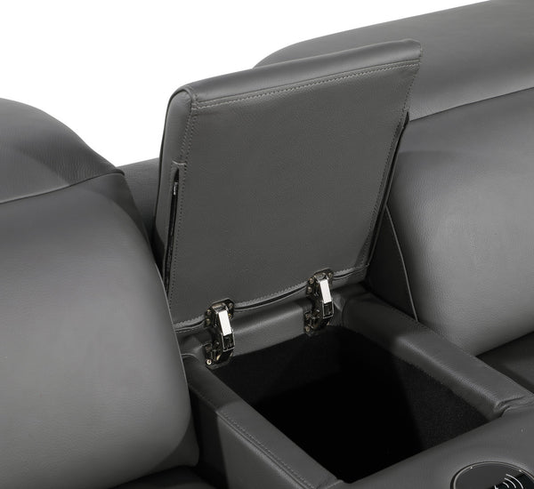 Homeroots Dark Gray Italian Leather Power Reclining L Shaped Six Piece Corner Sectional With Console Dark Grey  544982