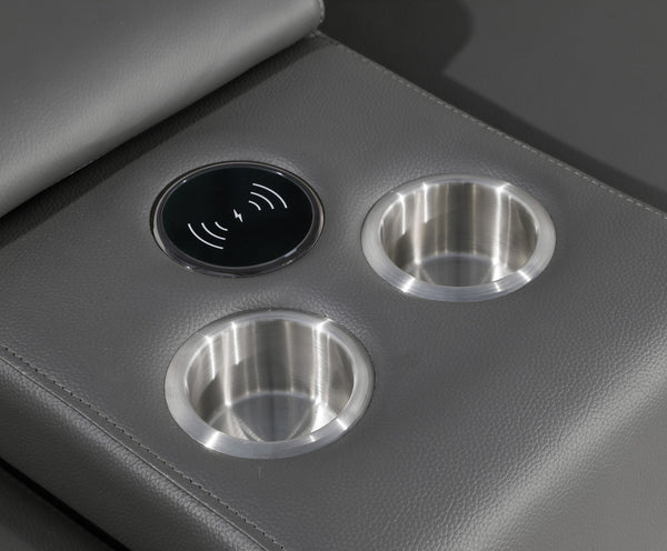 Homeroots Dark Gray Italian Leather Power Reclining L Shaped Six Piece Corner Sectional With Console Dark Grey  544982