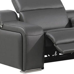 HomeRoots Gray Italian Leather Power Reclining Seven-Piece Curved Sectional with Console for Ultimate Comfort 544983