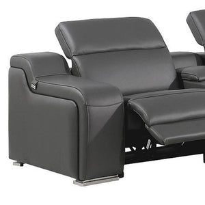 HomeRoots Gray Italian Leather Power Reclining Seven-Piece Curved Sectional with Console for Ultimate Comfort 544983