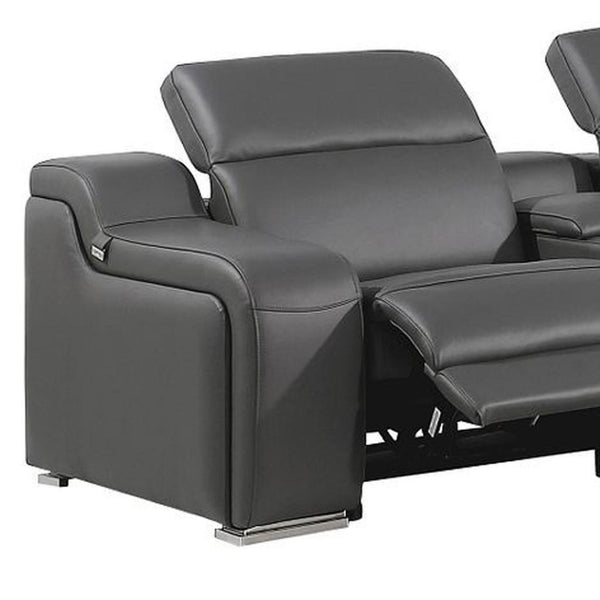 HomeRoots Gray Italian Leather Power Reclining Seven-Piece Curved Sectional with Console for Ultimate Comfort 544983