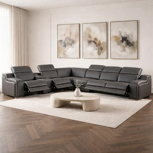 HomeRoots Gray Italian Leather Curved Power Reclining Sectional Sofa - Luxurious Comfort for Modern Living 544984