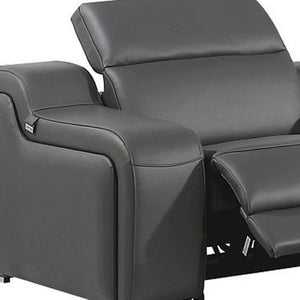 HomeRoots Gray Italian Leather Curved Power Reclining Sectional Sofa - Luxurious Comfort for Modern Living 544984