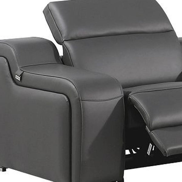 HomeRoots Gray Italian Leather Curved Power Reclining Sectional Sofa - Luxurious Comfort for Modern Living 544984