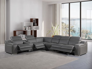 HomeRoots Gray Italian Leather Curved Power Reclining Sectional Sofa - Luxurious Comfort for Modern Living 544984