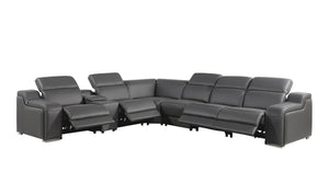 HomeRoots Gray Italian Leather Curved Power Reclining Sectional Sofa - Luxurious Comfort for Modern Living 544984