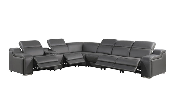 HomeRoots Gray Italian Leather Curved Power Reclining Sectional Sofa - Luxurious Comfort for Modern Living 544984
