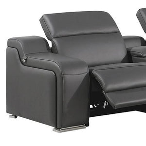 HomeRoots Gray Italian Leather Curved Power Reclining Sectional Sofa - Luxurious Comfort for Modern Living 544984