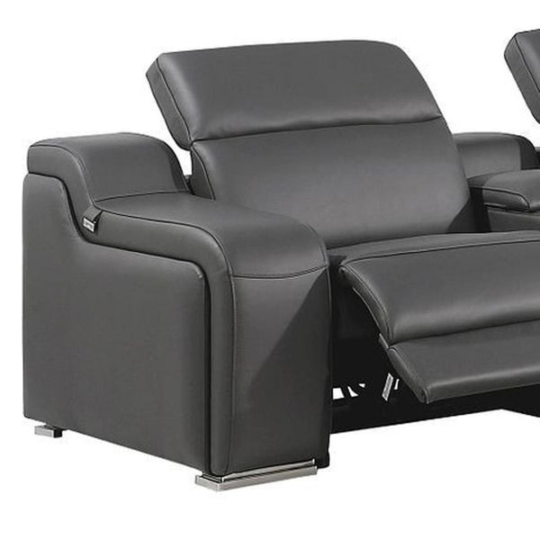 HomeRoots Gray Italian Leather Curved Power Reclining Sectional Sofa - Luxurious Comfort for Modern Living 544984