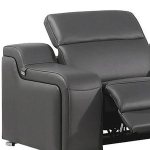 HomeRoots Gray Italian Leather Power Reclining Sectional Sofa - Curved 8-Piece Design with Console & Comfort 544985