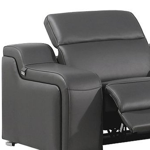 HomeRoots Gray Italian Leather Power Reclining Sectional Sofa - Curved 8-Piece Design with Console & Comfort 544985