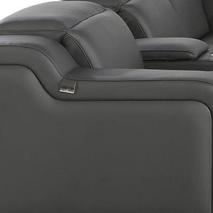 HomeRoots Gray Italian Leather Power Reclining Curved Sectional Sofa - 8-Piece Comfort with Console & Style 544986