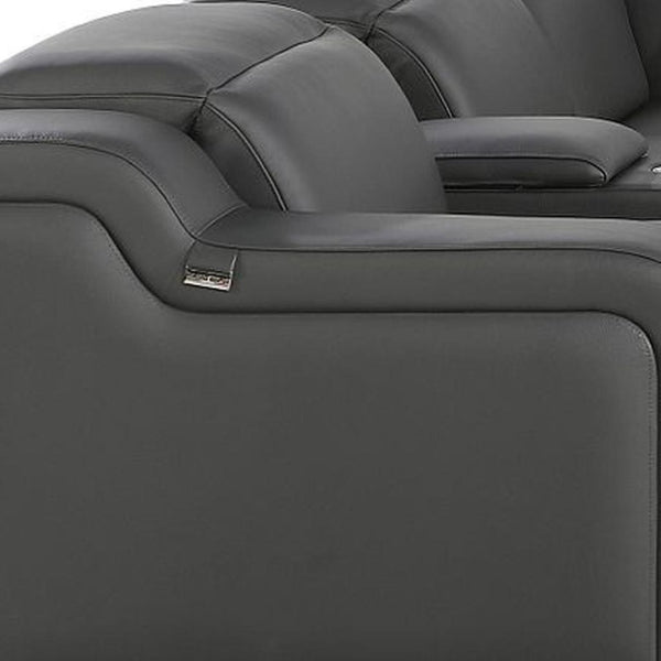 HomeRoots Gray Italian Leather Power Reclining Curved Sectional Sofa - 8-Piece Comfort with Console & Style 544986