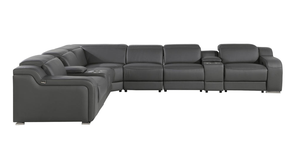 HomeRoots Gray Italian Leather Power Reclining Curved Sectional Sofa - 8-Piece Comfort with Console & Style 544986