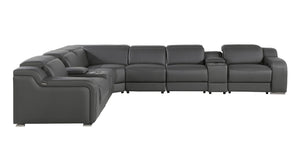 HomeRoots Gray Italian Leather Power Reclining Curved Sectional Sofa - 8-Piece Comfort with Console & Style 544986