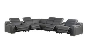 HomeRoots Gray Italian Leather Power Reclining Curved Sectional Sofa - 8-Piece Comfort with Console & Style 544986