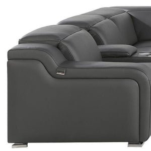 HomeRoots Gray Italian Leather Power Reclining Curved Sectional Sofa - 8-Piece Comfort with Console & Style 544986