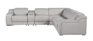 HomeRoots Light Gray Italian Leather Power Reclining Curved Sectional with Console – Luxurious Comfort & USB Ports 544988
