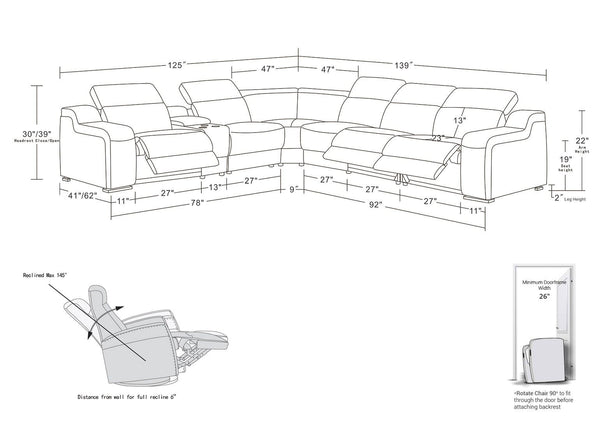 HomeRoots Light Gray Italian Leather Curved Power Reclining Sectional Sofa for Ultimate Comfort & Style 544989