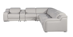 HomeRoots Light Gray Italian Leather Curved Power Reclining Sectional Sofa for Ultimate Comfort & Style 544989