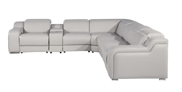 HomeRoots Light Gray Italian Leather Curved Power Reclining Sectional Sofa for Ultimate Comfort & Style 544989