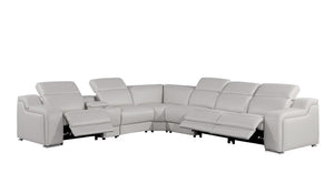 HomeRoots Light Gray Italian Leather Curved Power Reclining Sectional Sofa for Ultimate Comfort & Style 544989