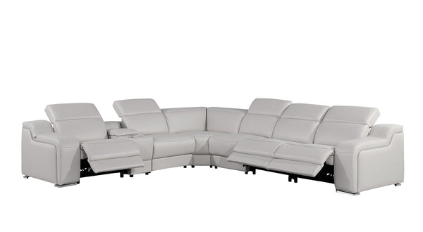 HomeRoots Light Gray Italian Leather Curved Power Reclining Sectional Sofa for Ultimate Comfort & Style 544989