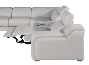 HomeRoots Light Gray Italian Leather Power Reclining Curved Eight-Piece Sectional with Console for Ultimate Comfort 544991