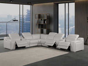 HomeRoots Light Gray Italian Leather Power Reclining Curved Eight-Piece Sectional with Console for Ultimate Comfort 544991