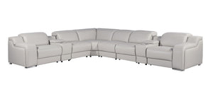 HomeRoots Light Gray Italian Leather Power Reclining Curved Eight-Piece Sectional with Console for Ultimate Comfort 544991