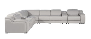 HomeRoots Light Gray Italian Leather Curved Power Reclining Sectional Sofa with Console for Ultimate Comfort 544992