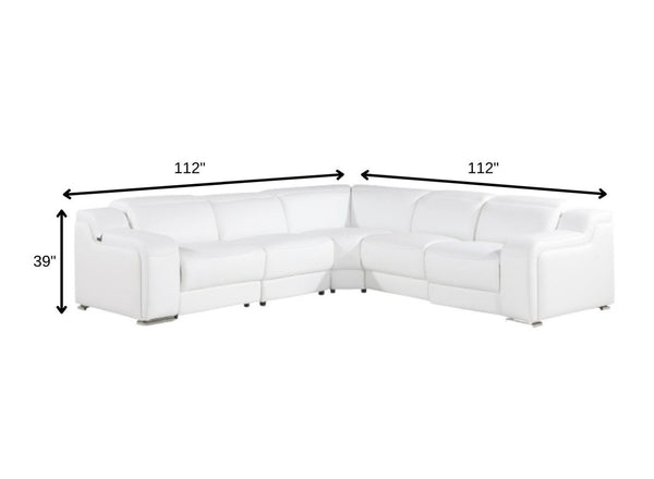 HomeRoots White Luxurious Italian Leather L-Shaped Power Reclining Sectional for Ultimate Comfort & Style White 544993