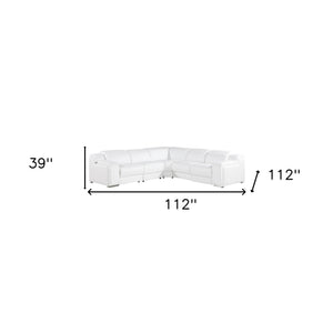 Homeroots White Italian Leather Power Reclining L Shaped Five Piece Corner Sectional White  544993