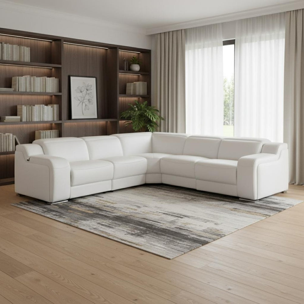 HomeRoots White Luxurious Italian Leather L-Shaped Power Reclining Sectional for Ultimate Comfort & Style White 544993