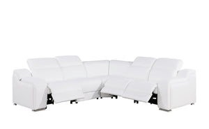 Homeroots White Italian Leather Power Reclining L Shaped Five Piece Corner Sectional White  544993