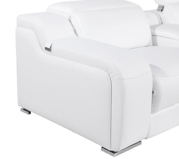 Homeroots White Italian Leather Power Reclining L Shaped Five Piece Corner Sectional White  544993