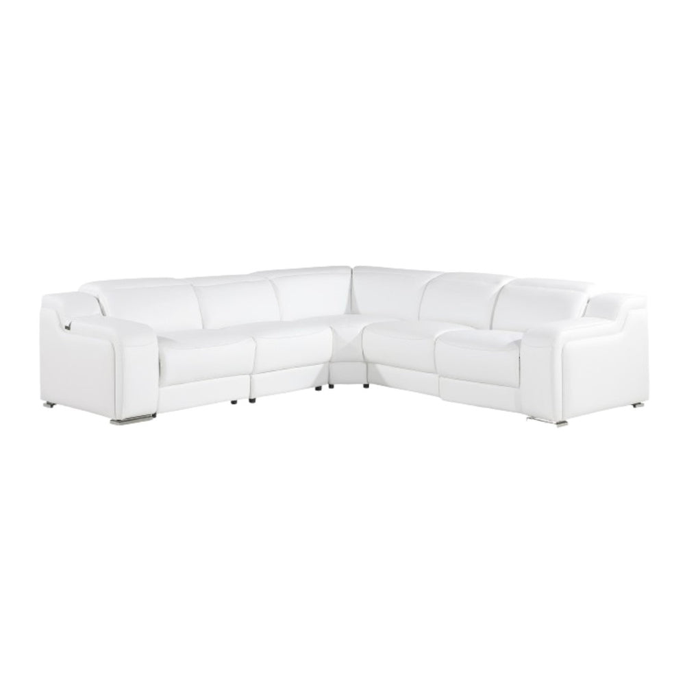 HomeRoots White Luxurious Italian Leather L-Shaped Power Reclining Sectional for Ultimate Comfort & Style White 544993