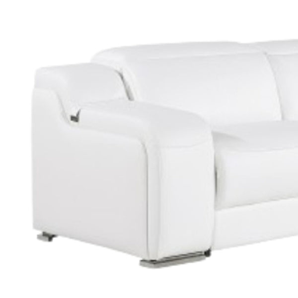 Homeroots White Italian Leather Power Reclining L Shaped Five Piece Corner Sectional White  544993